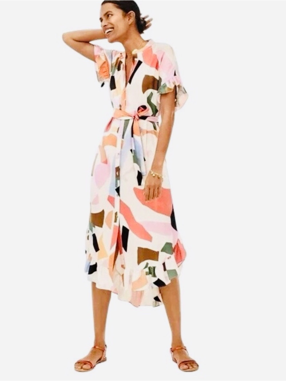 Anthropologie Corey Lynn Calter Abstract Ruffled Hem Midi Dress - XS, New